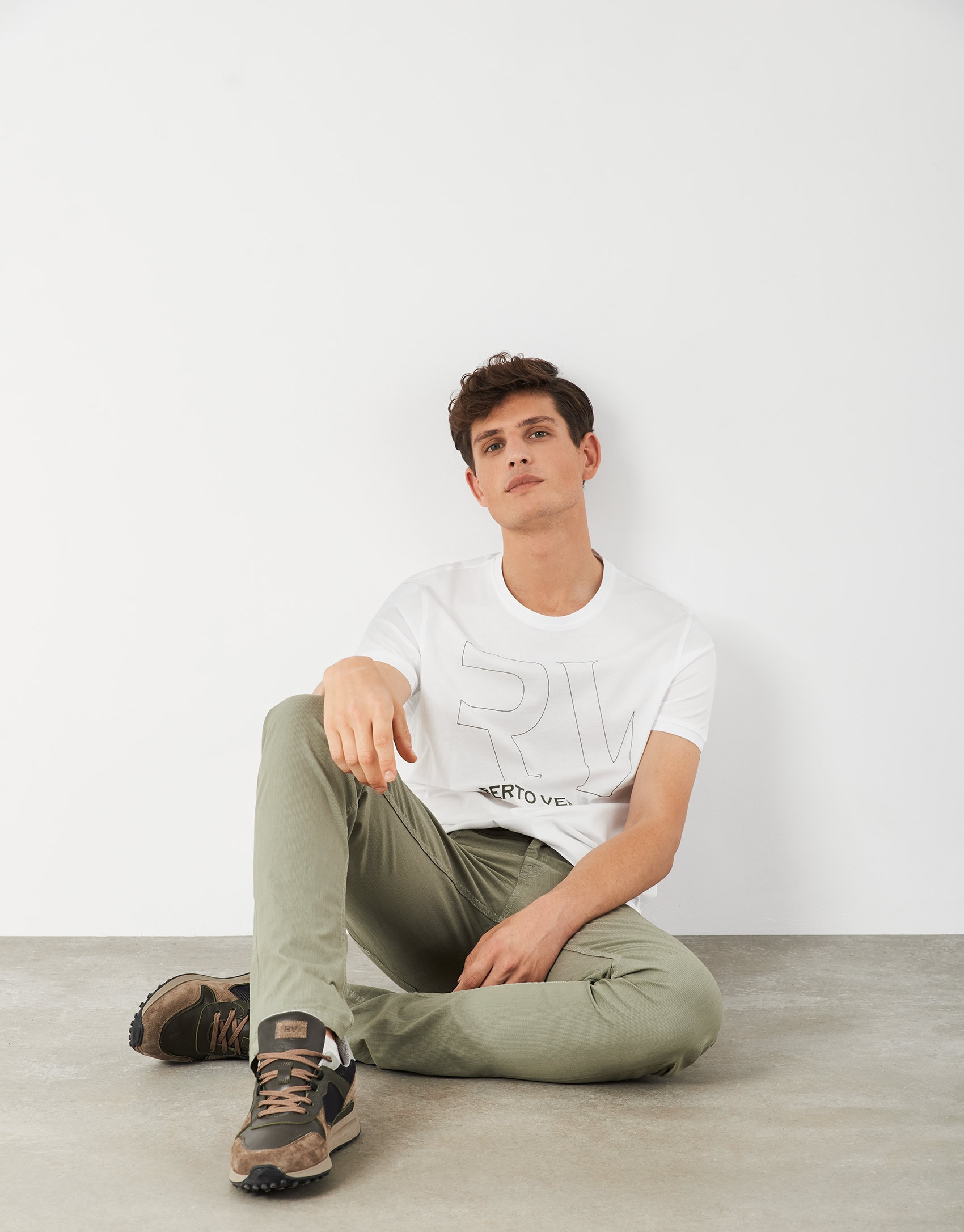 White top with khaki RV logo