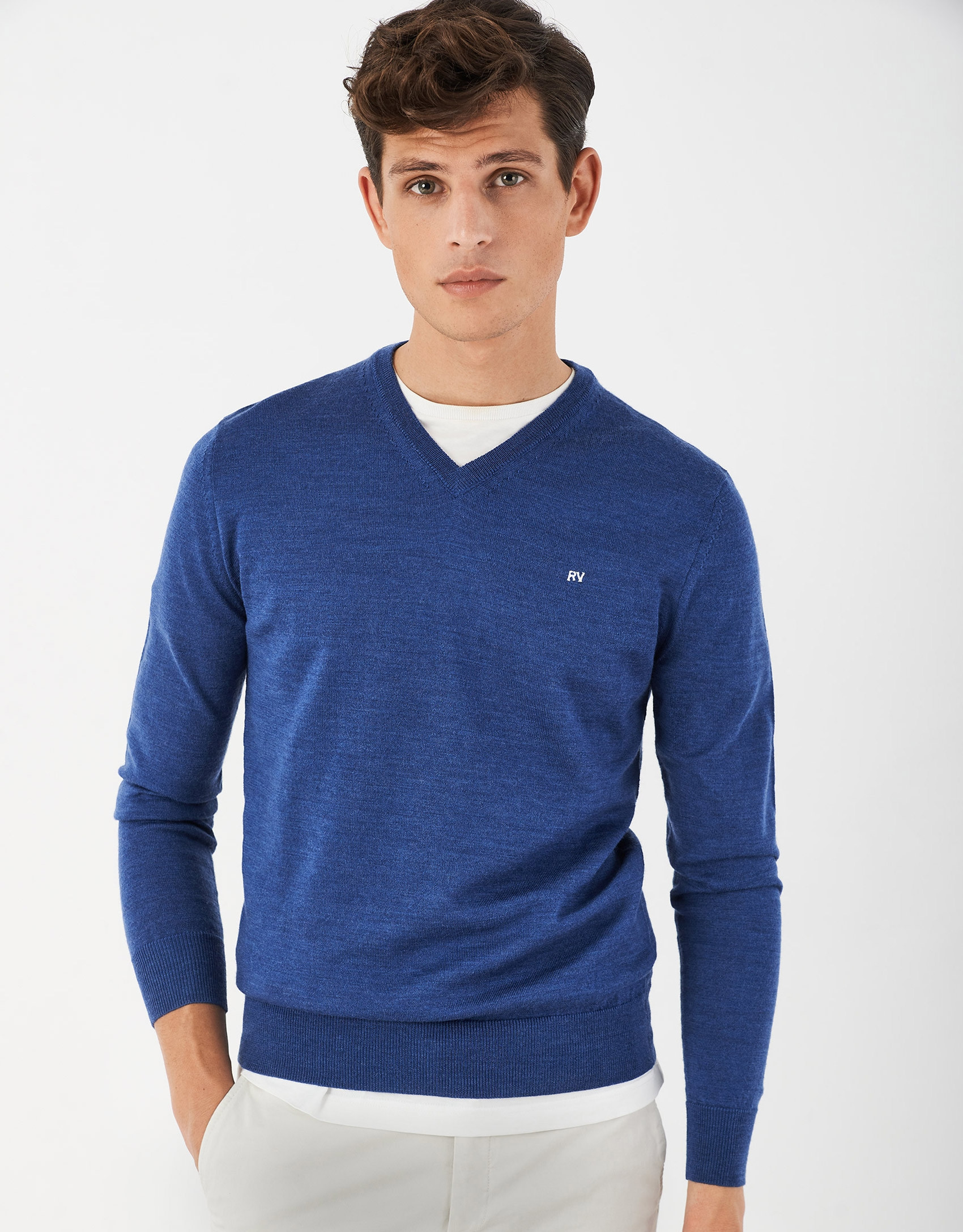 Blue V neck sweater - Man - AW2021 | Roberto Verino