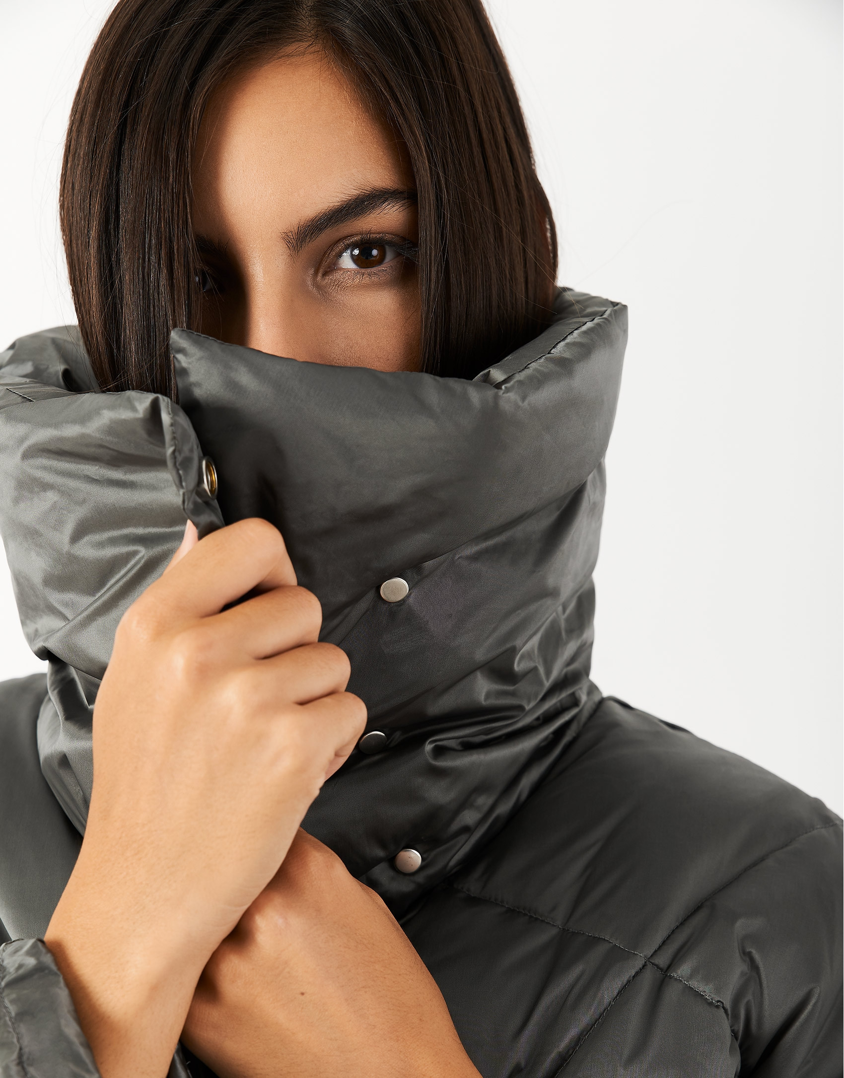 Plumífero cuello amplio acolchado gris - Mujer | Roberto Verino