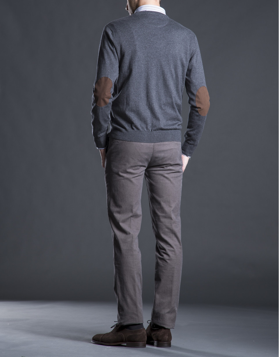 Gray knit cardigan with elbow patches