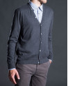 Gray knit cardigan with elbow patches