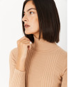 Sand-colored sweater with turned back collar ... | Roberto Verino