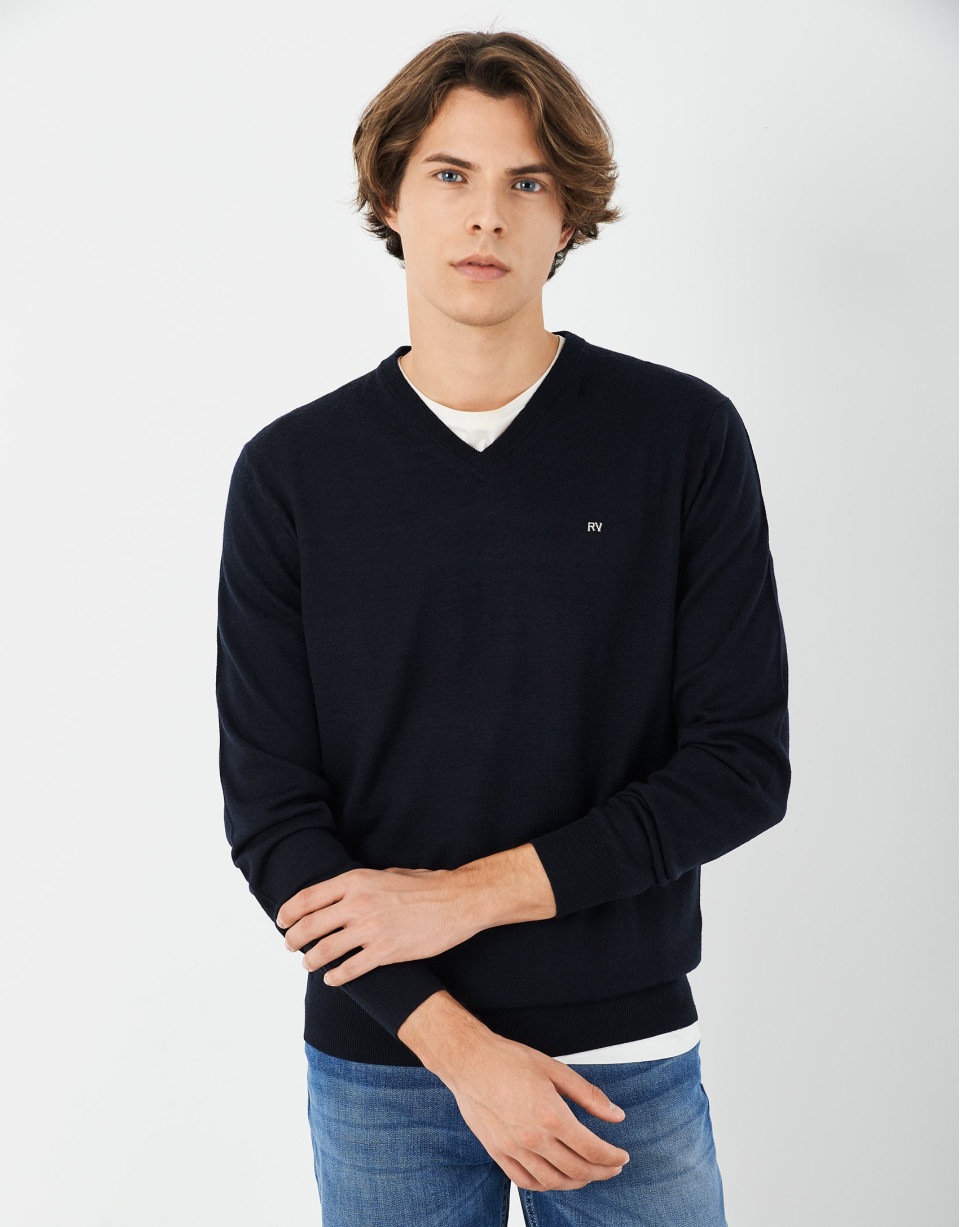 Navy blue V neck sweater - Man - AW2021 | Roberto Verino