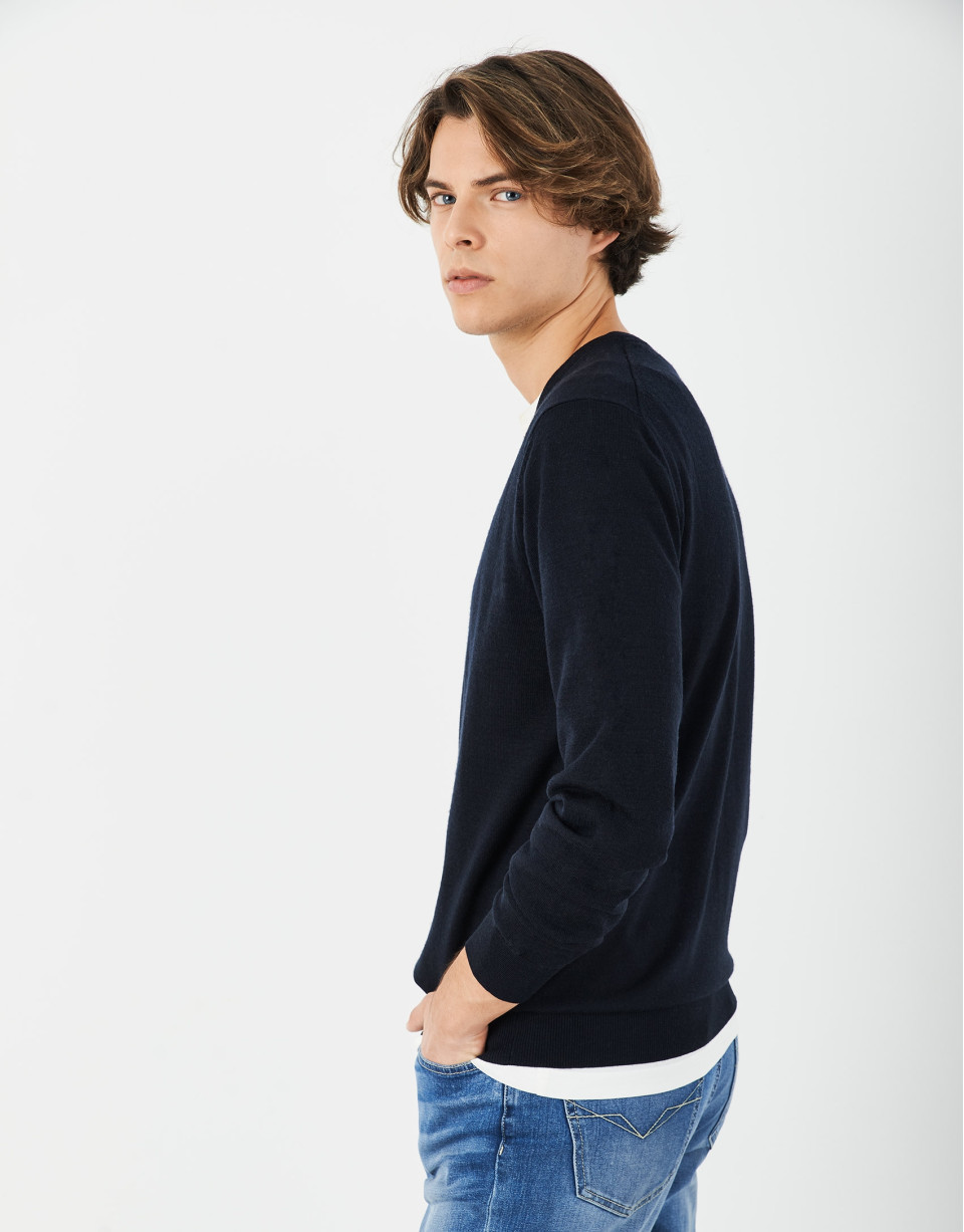 Jersey escote pico azul marino - Hombre | Roberto Verino