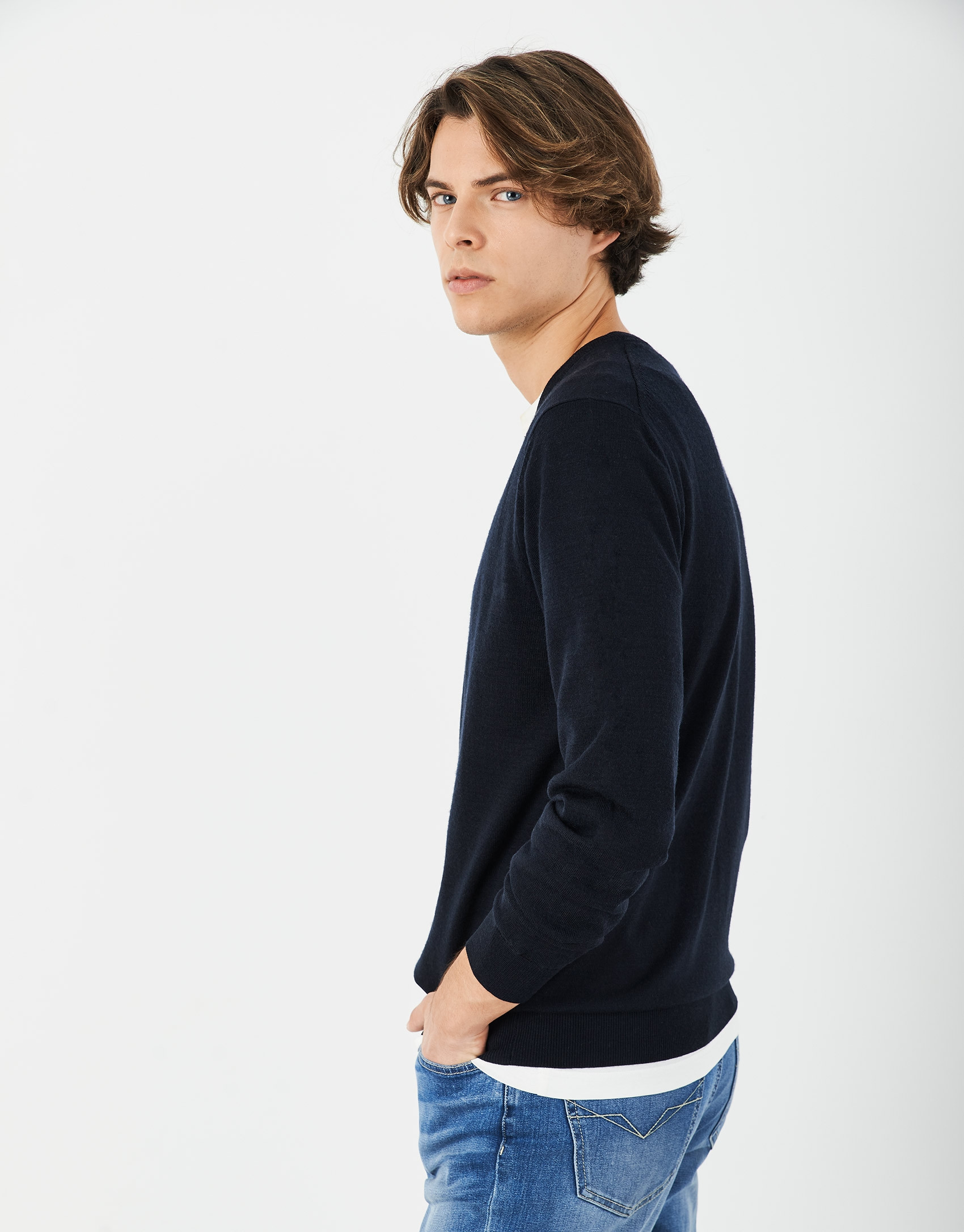 Navy blue V neck sweater - Man - AW2021 | Roberto Verino