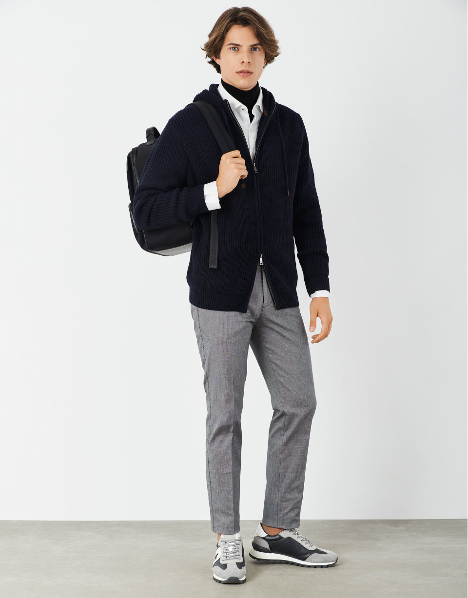Chaqueta con capucha canalé marino - Hombre | Roberto Verino