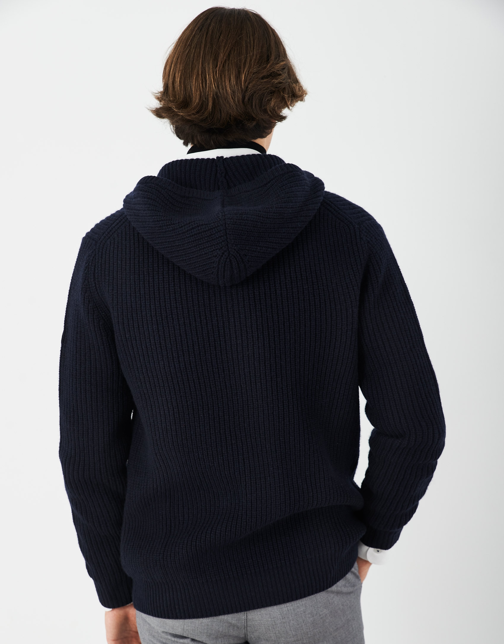 Chaqueta con capucha canalé marino - Hombre | Roberto Verino
