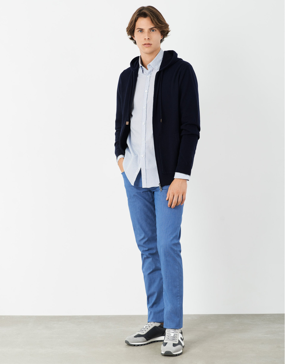 Chaqueta con capucha canalé marino - Hombre | Roberto Verino