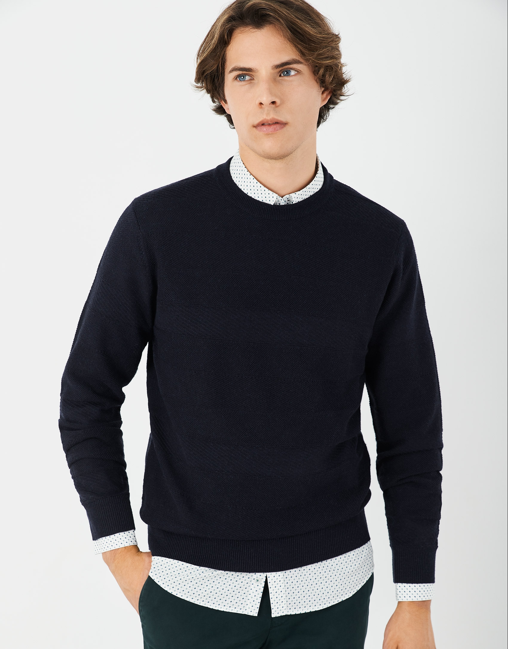 Jersey relieve horizontal azul marino - Hombre | Roberto Verino
