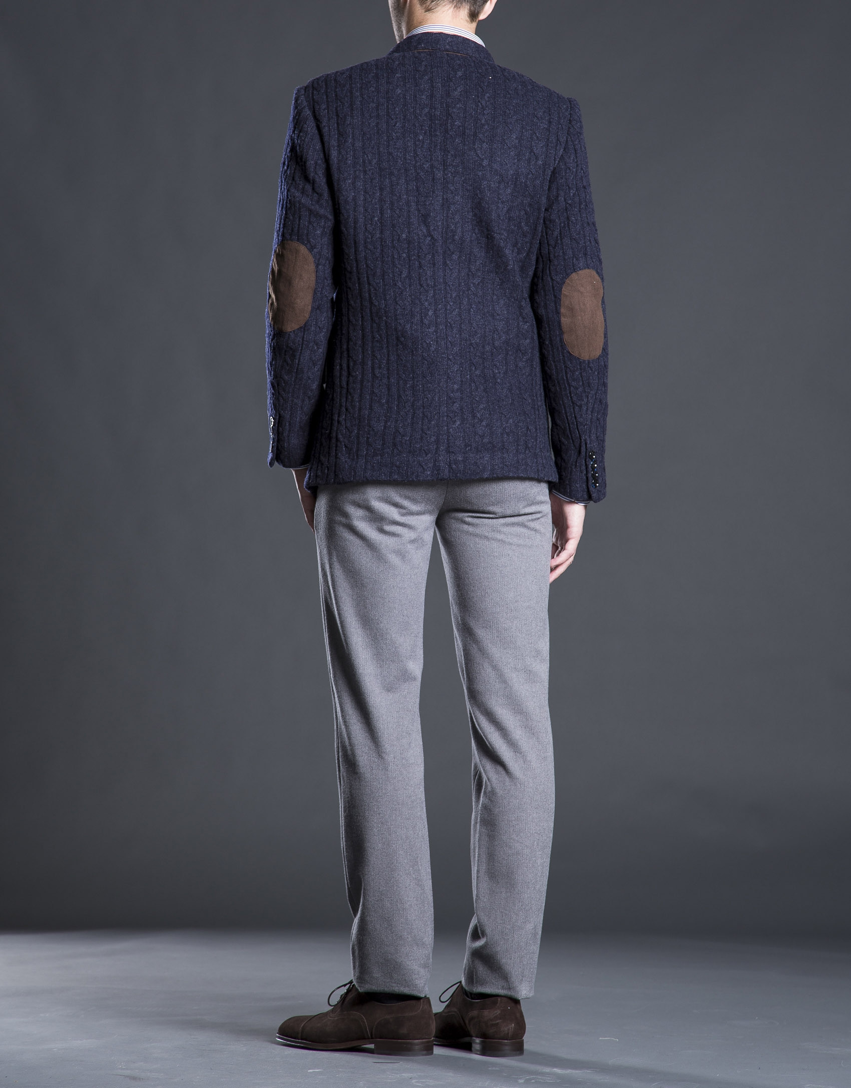 Navy blue knit jacket with elbow patches