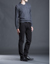 Gray V-neck sweater with cable stitch design
