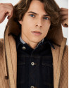 Camel jacket with hood and ribbing - Man | Roberto Verino
