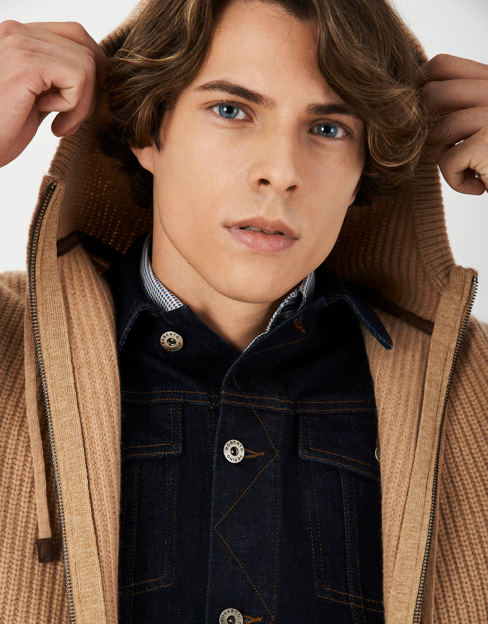 Camel jacket with hood and ribbing - Man | Roberto Verino