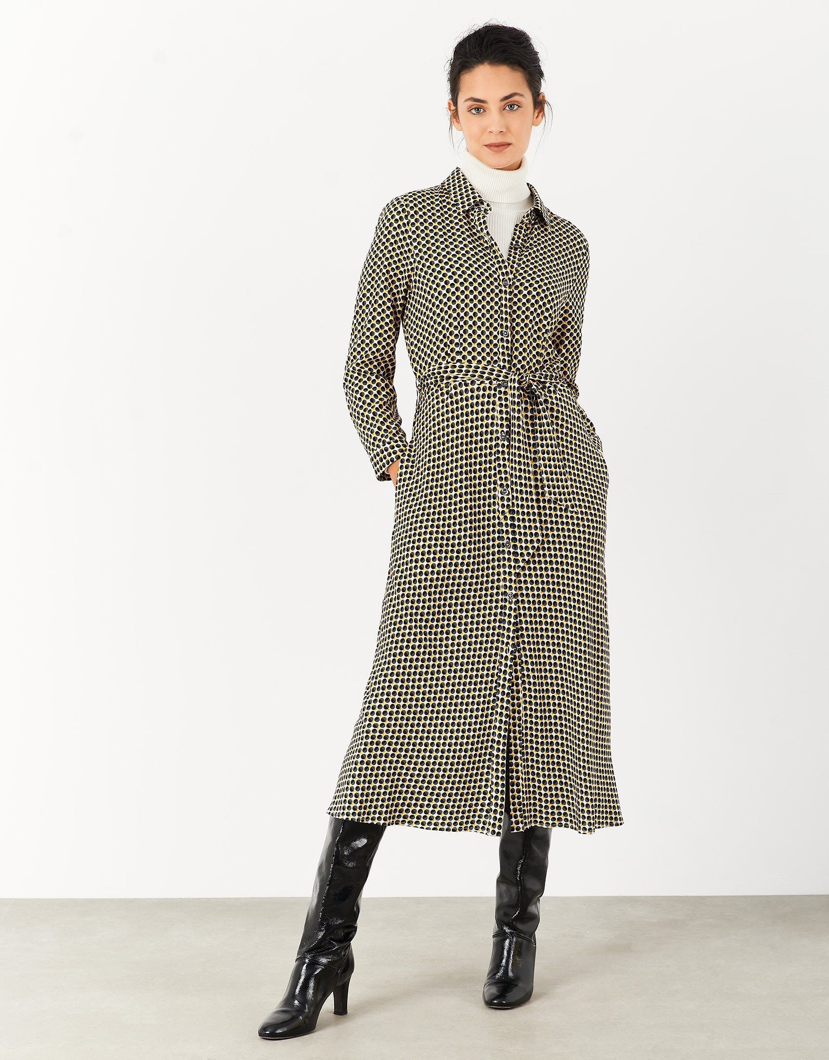 Shirtwaist dress with green and yellow circles | Roberto Verino