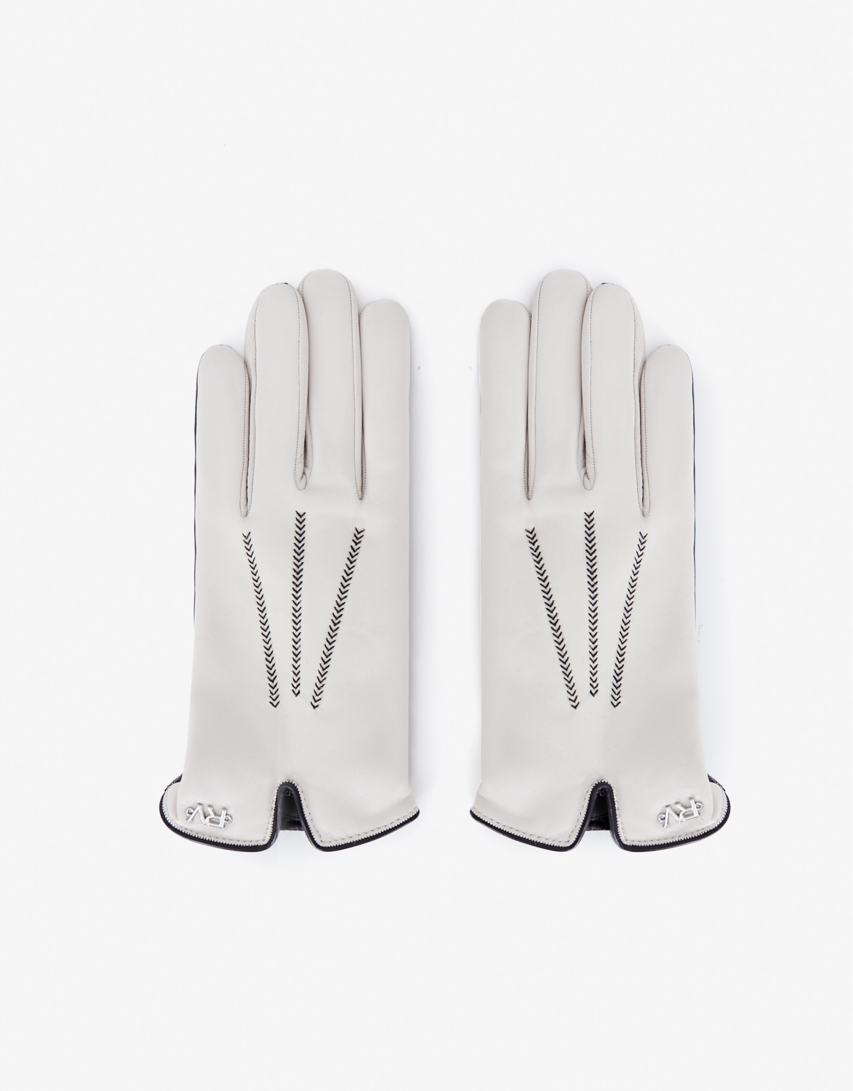 Beige and black leather glove