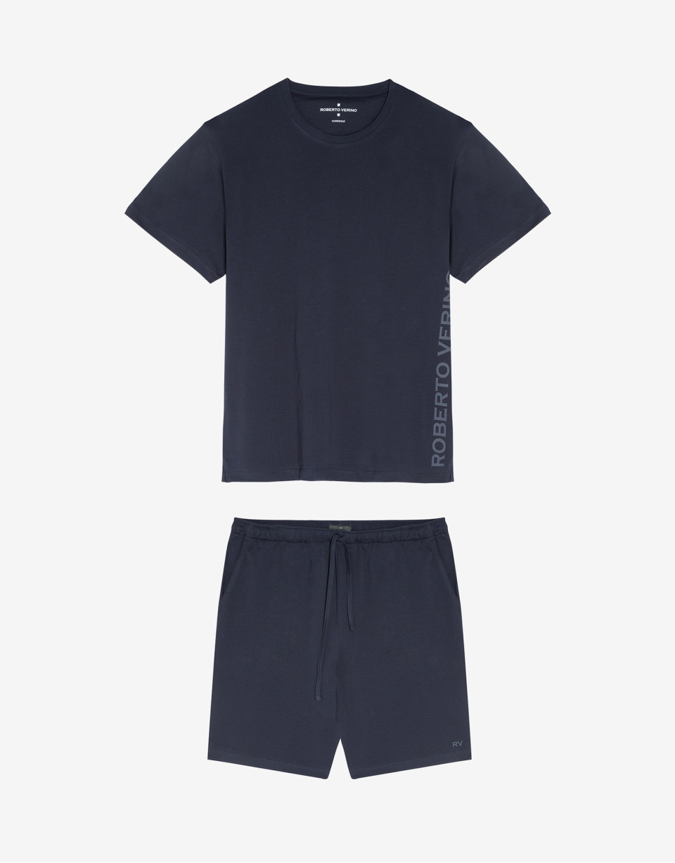 Pijama manga corta algodón azul marino