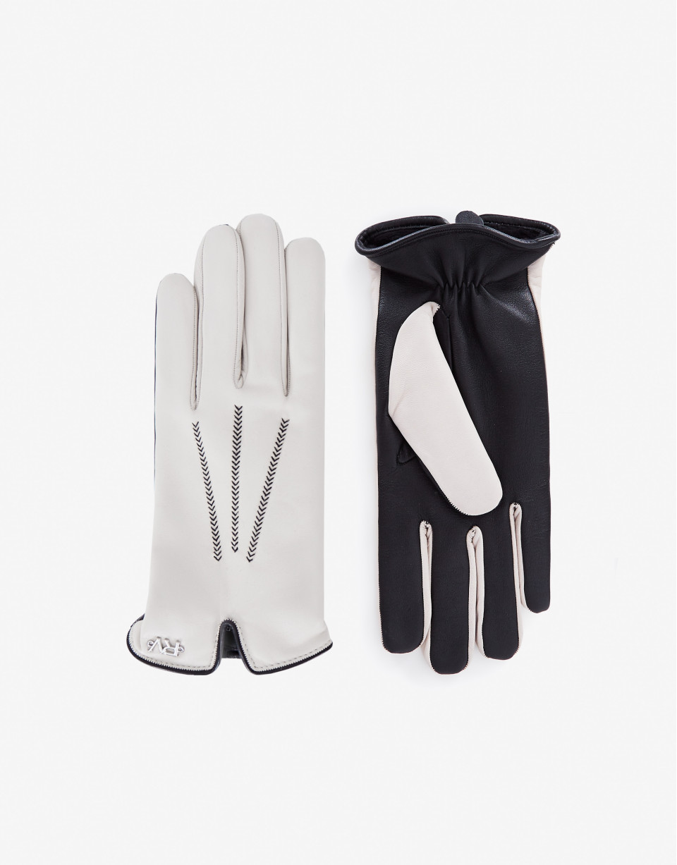 Beige and black leather glove