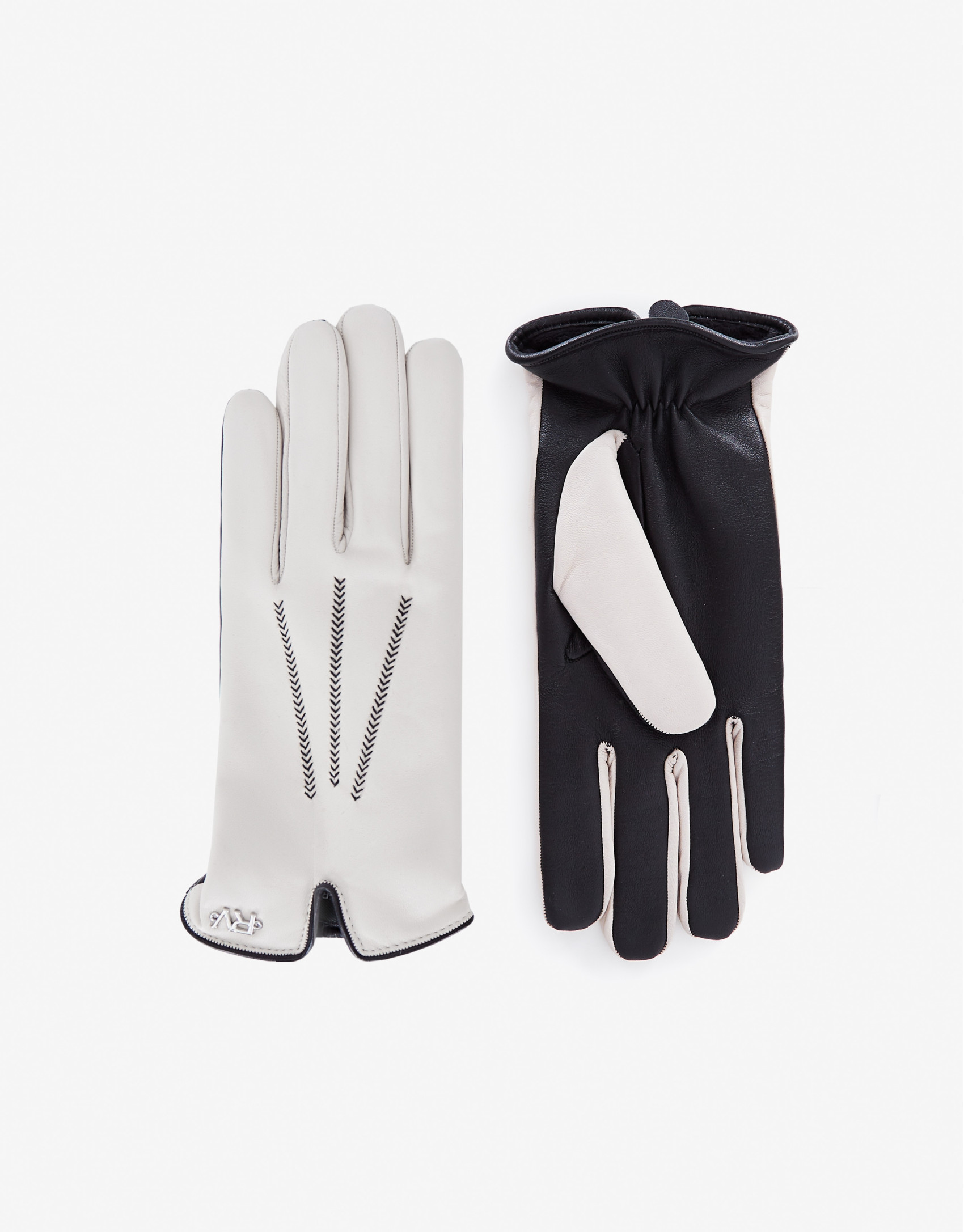 Beige and black leather glove