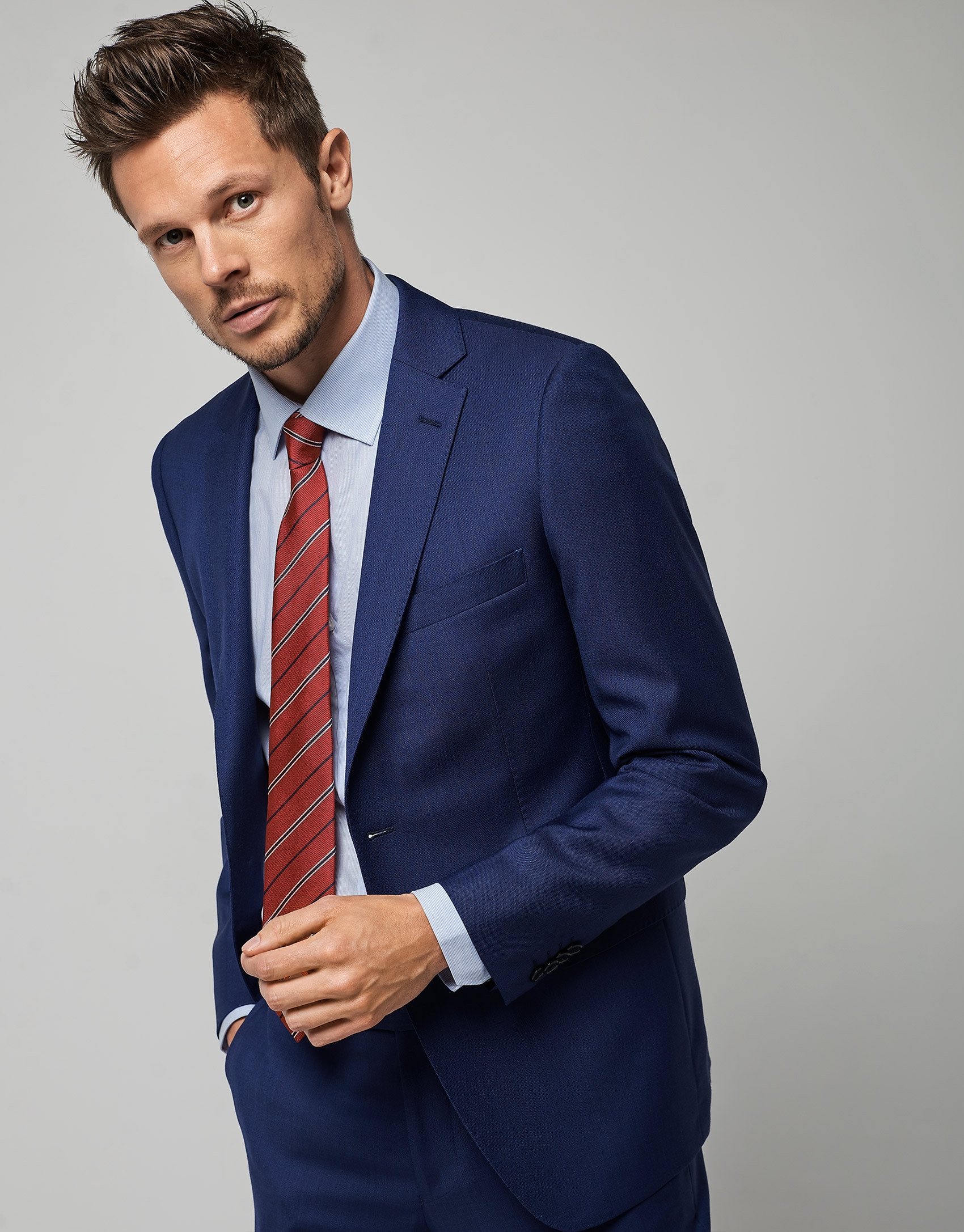 Ink blue fake plain slim fit half canvas suit | Roberto Verino