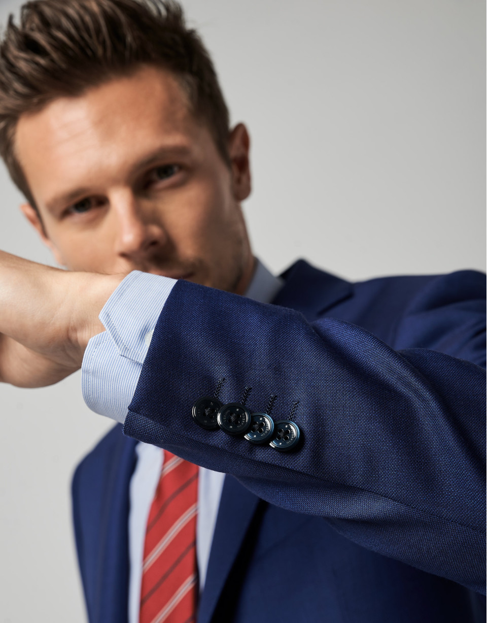Ink blue fake plain slim fit half canvas suit | Roberto Verino