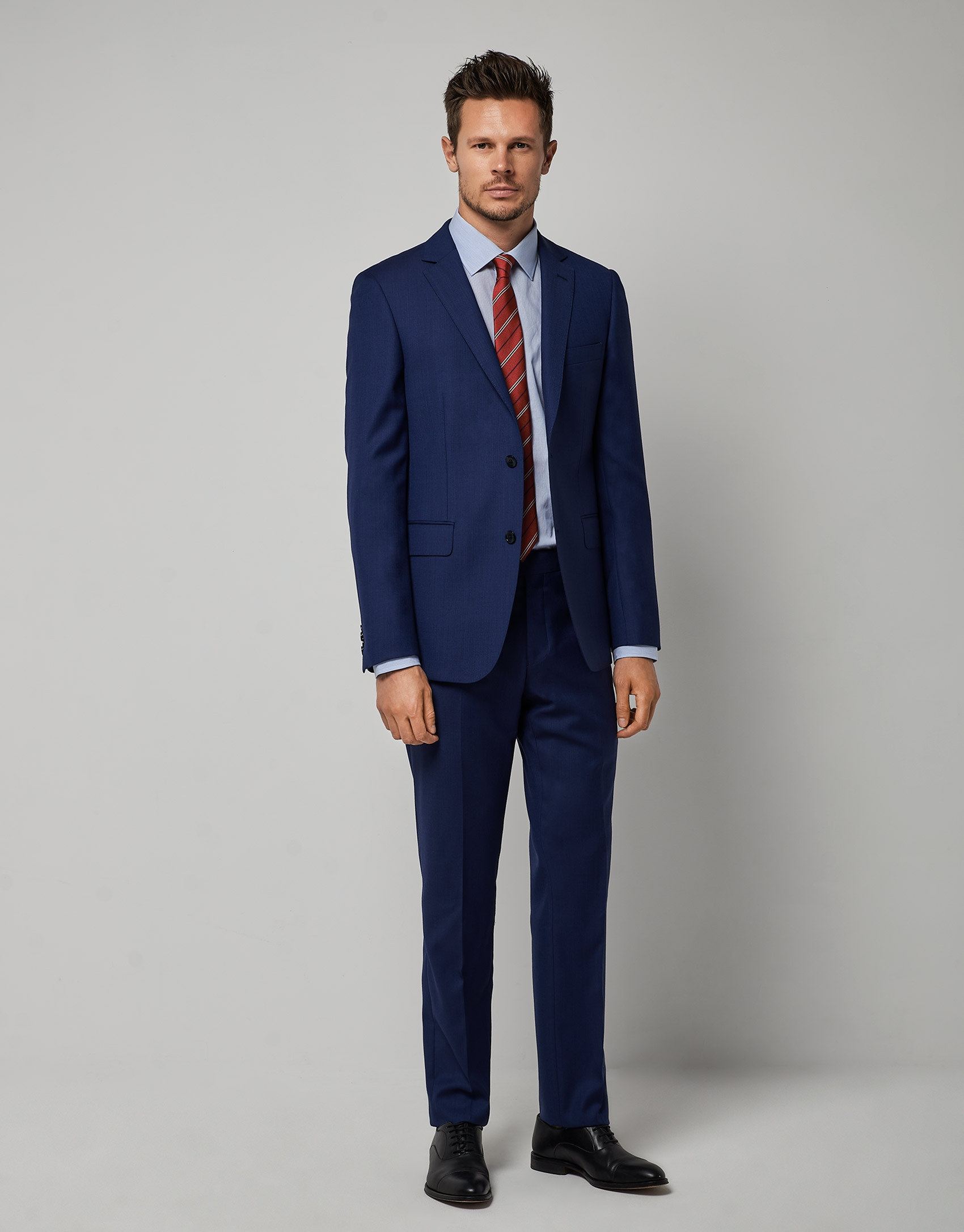 Ink blue fake plain slim fit half canvas suit | Roberto Verino