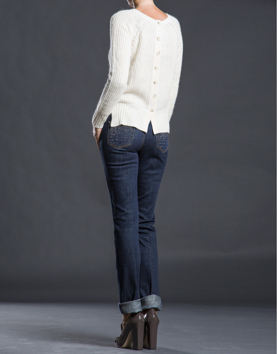 Beige knit sweater with trim 