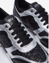 Gray leather and glitter running shoes