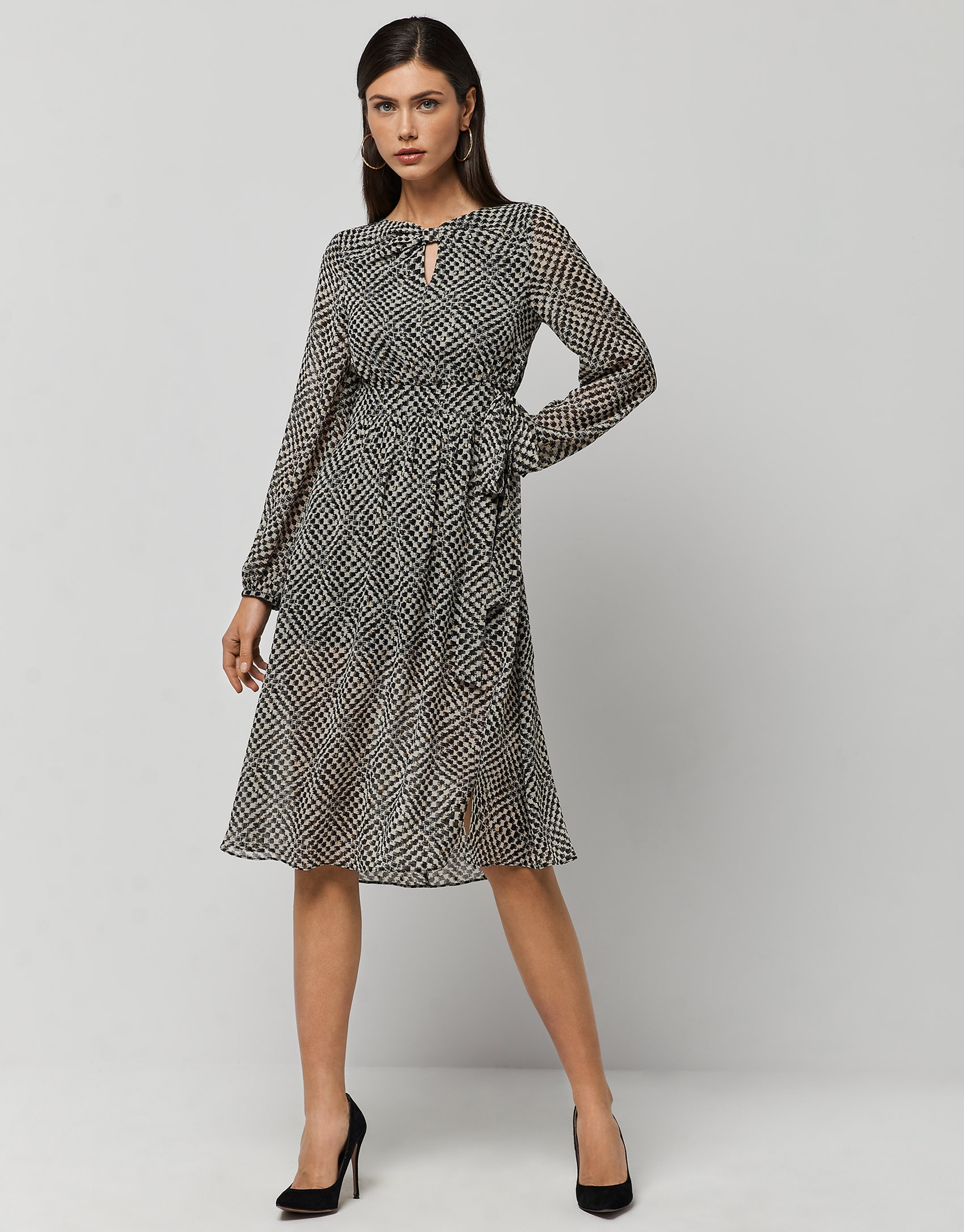 Vestido escote drapeado estampado crudo, ... | Roberto Verino