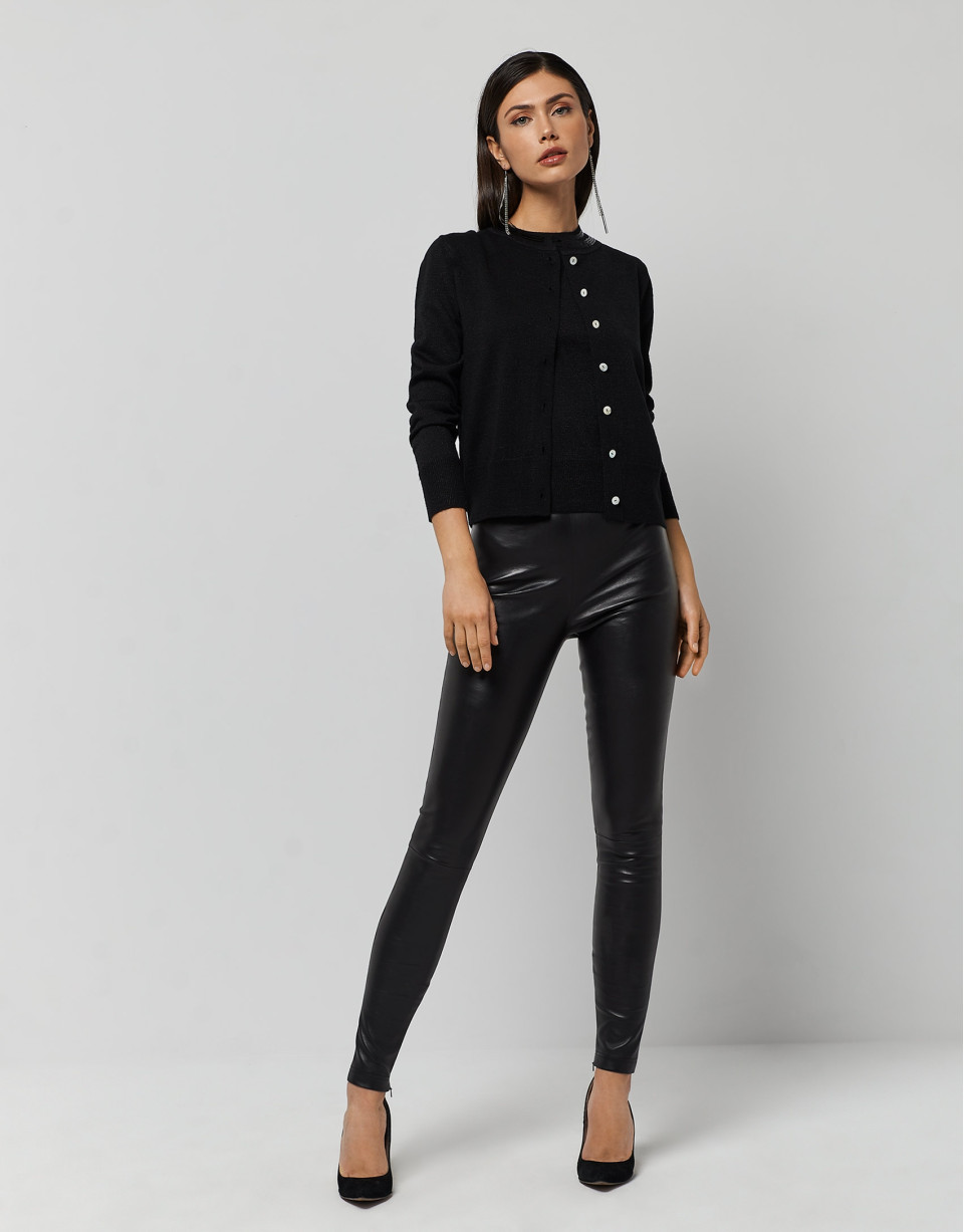 Black fine knit vest with rhinestones on collar | Roberto Verino
