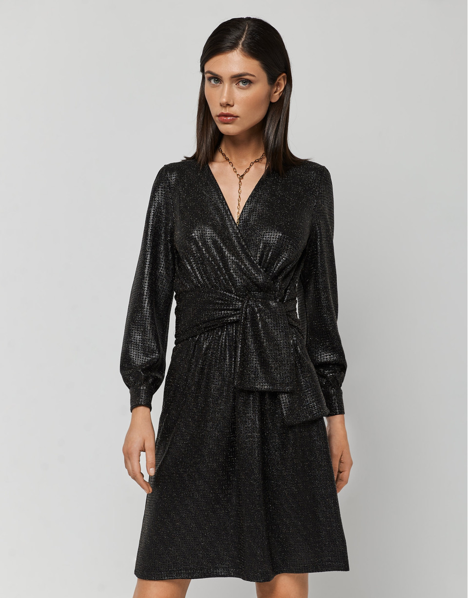 Vestido escote pico negro y dorado - Mujer | Roberto Verino