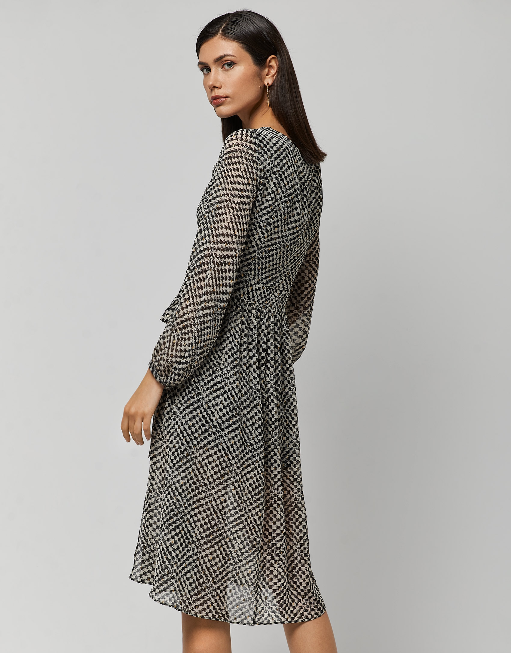 Draped dress with beige, black and gold print | Roberto Verino