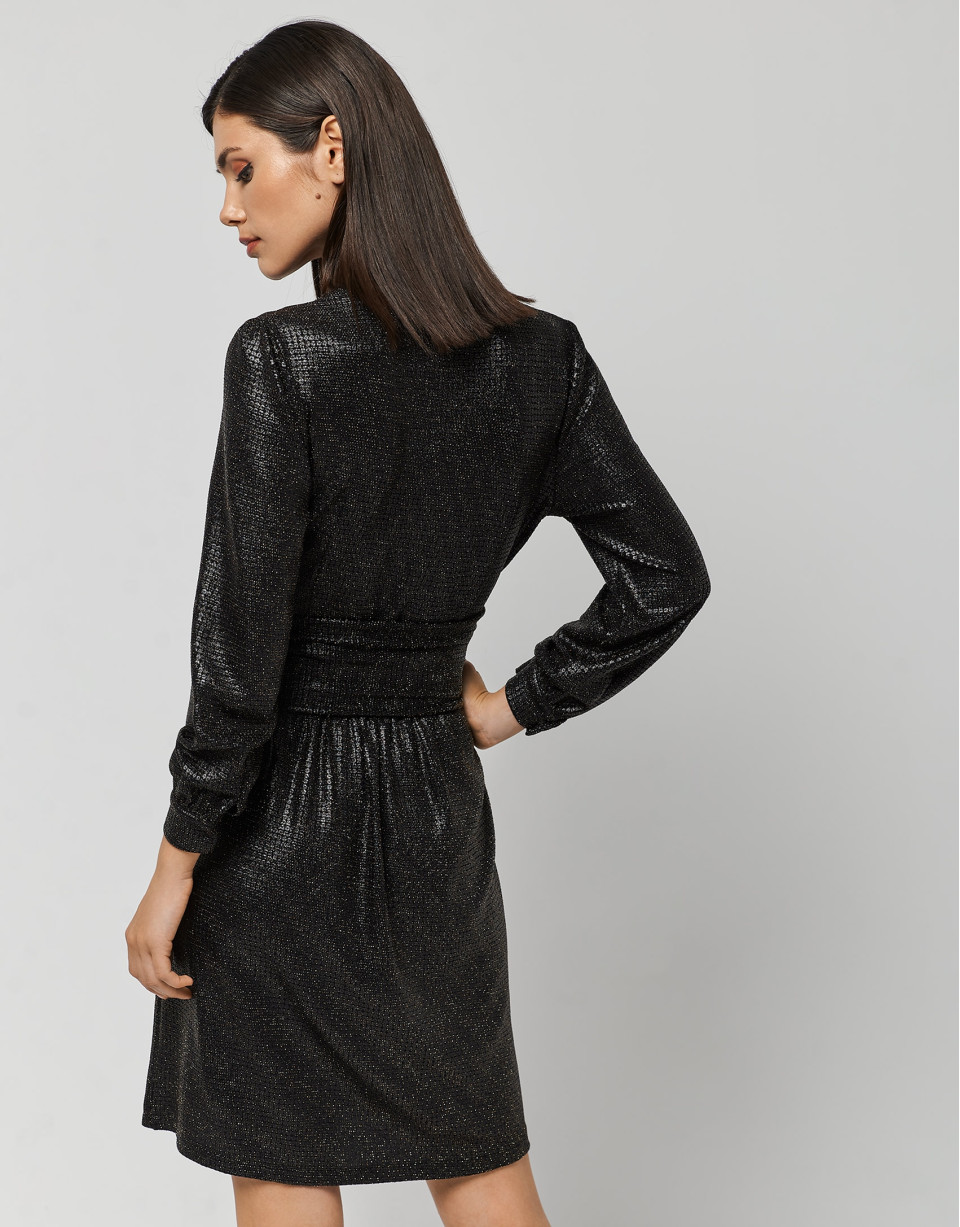 Vestido escote pico negro y dorado - Mujer | Roberto Verino