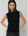 Black fine knit vest with rhinestones on collar | Roberto Verino