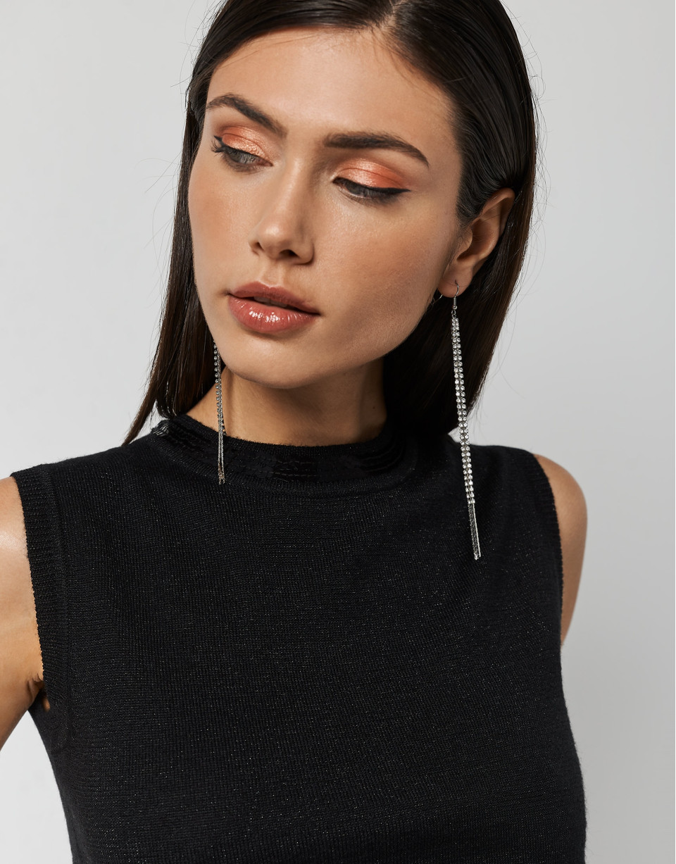 Chaleco punto fino negro con strass en cuello | Roberto Verino