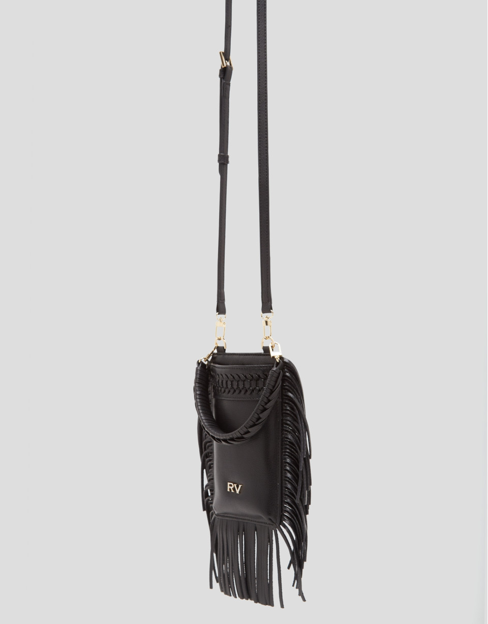 Black leather cellphone case with braiding ... | Roberto Verino