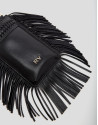Bolso porta móvil flecos y trenzado piel negro | Roberto Verino