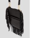Bolso porta móvil flecos y trenzado piel negro | Roberto Verino
