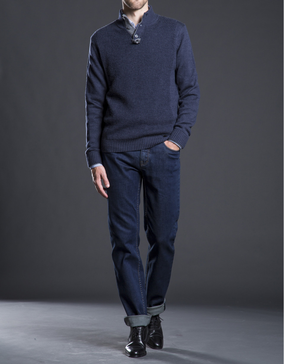 Blue structured turtle neck sweater 