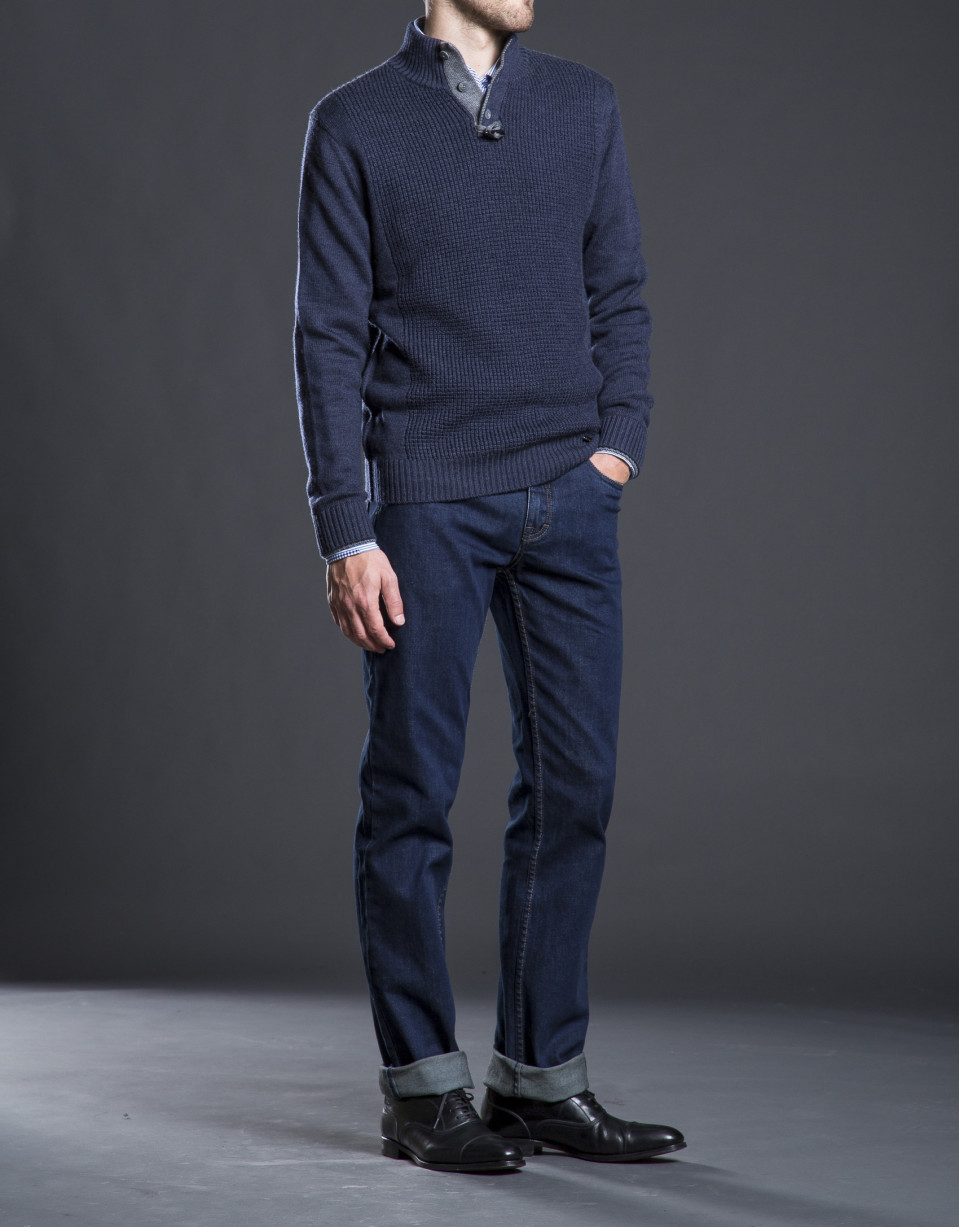 Blue structured turtle neck sweater 