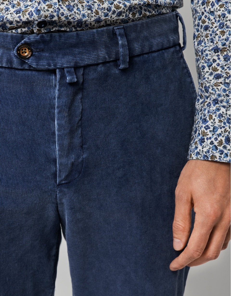 Pantalón chino pana azul medio - Hombre | Roberto Verino