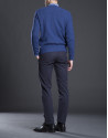 Blue V-neck sweater with cable stitch design 