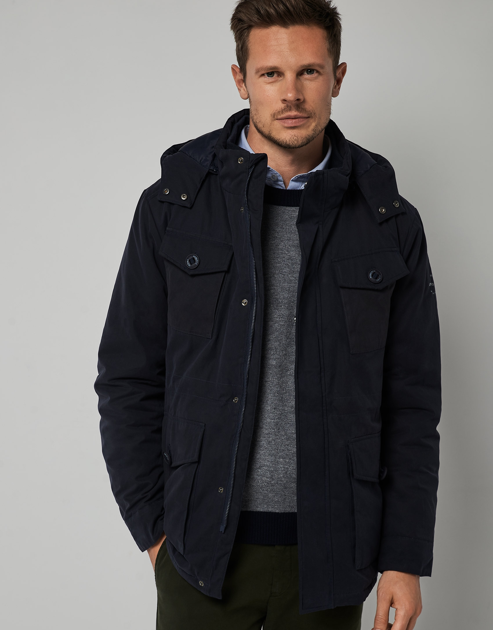 Navy blue quilted parka - Man - AW2022 | Roberto Verino