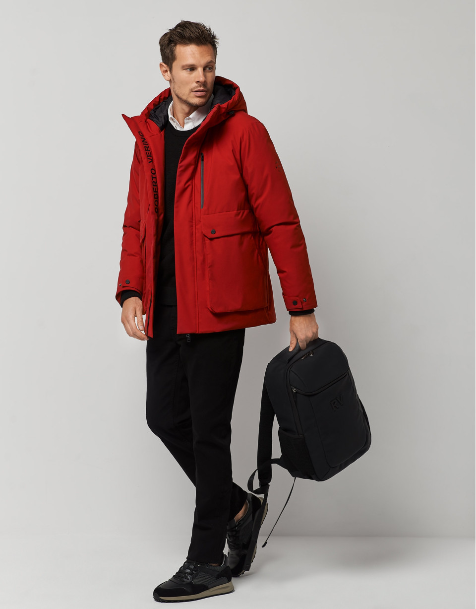 Red quilted tech fabric parka  - Man - AW2022 | Roberto Verino