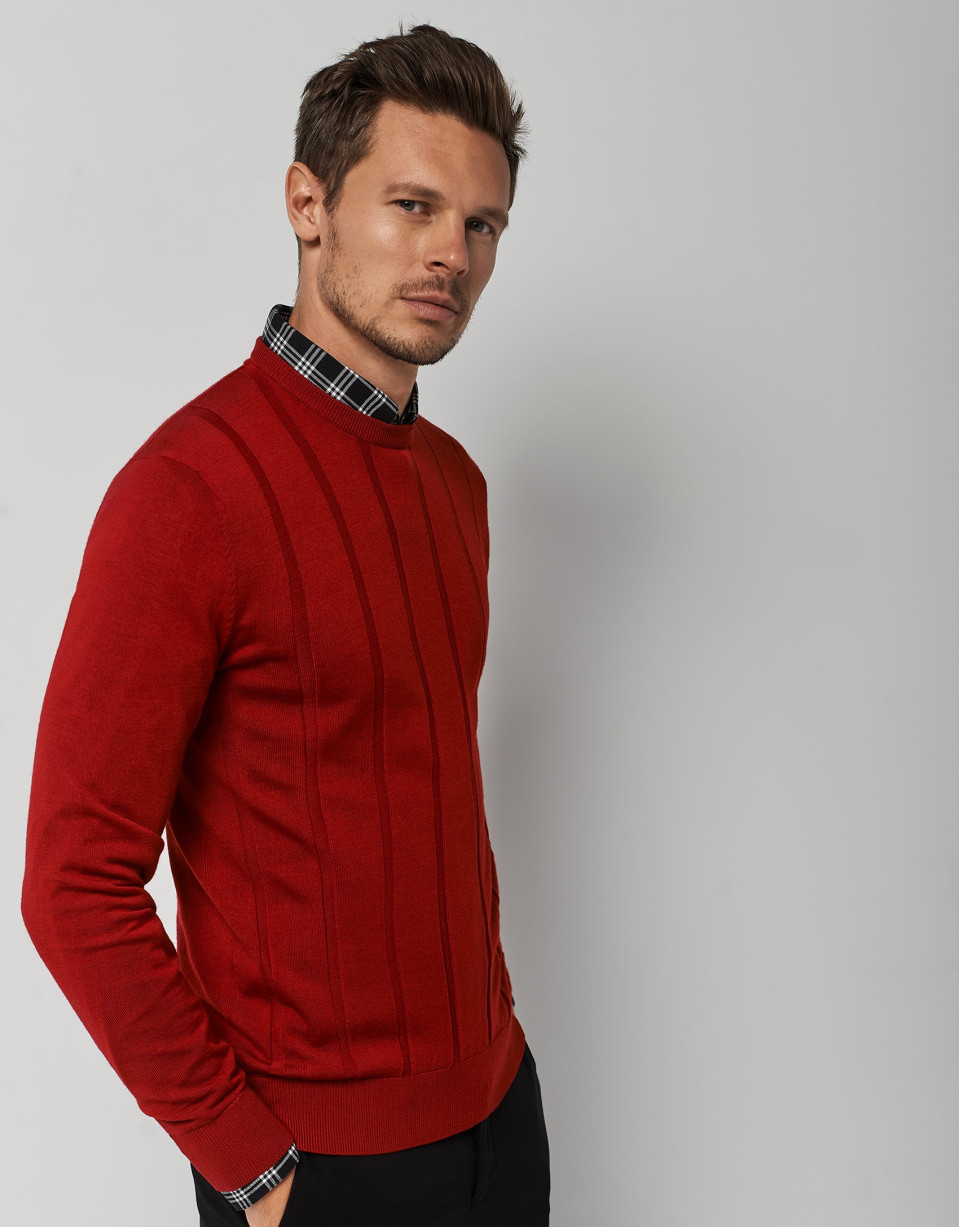 Jersey canalé ancho rojo - Hombre - OI2022 | Roberto Verino