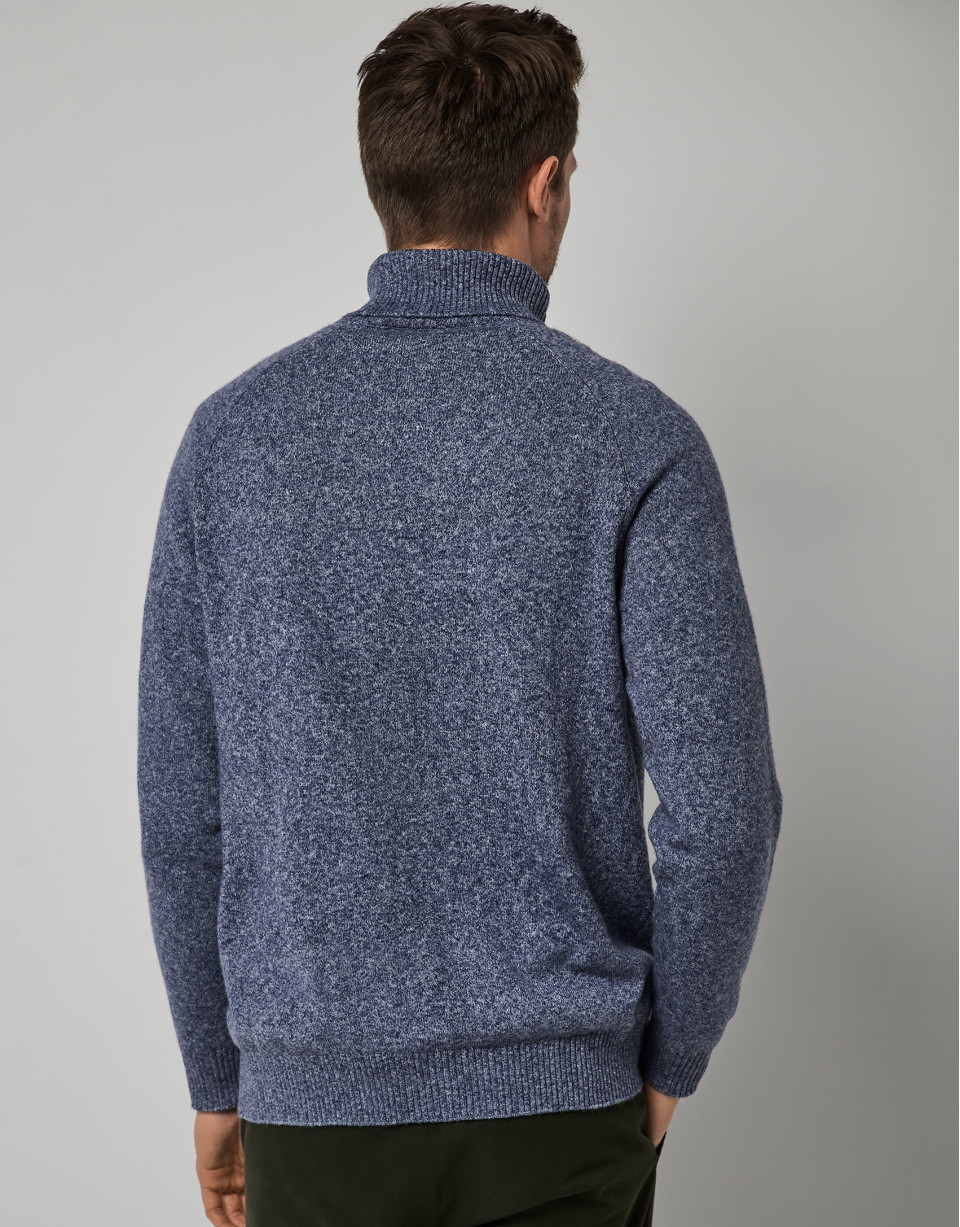 Two-tone blue wool sweater with high collar | Roberto Verino