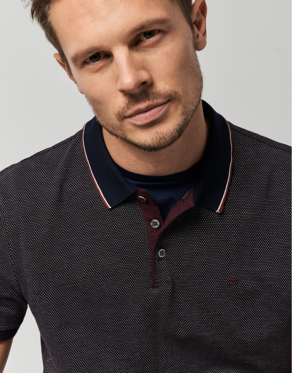 Navy blue, red and white mercerized jacquard ... | Roberto Verino