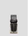 Black embossed alligator leather belt