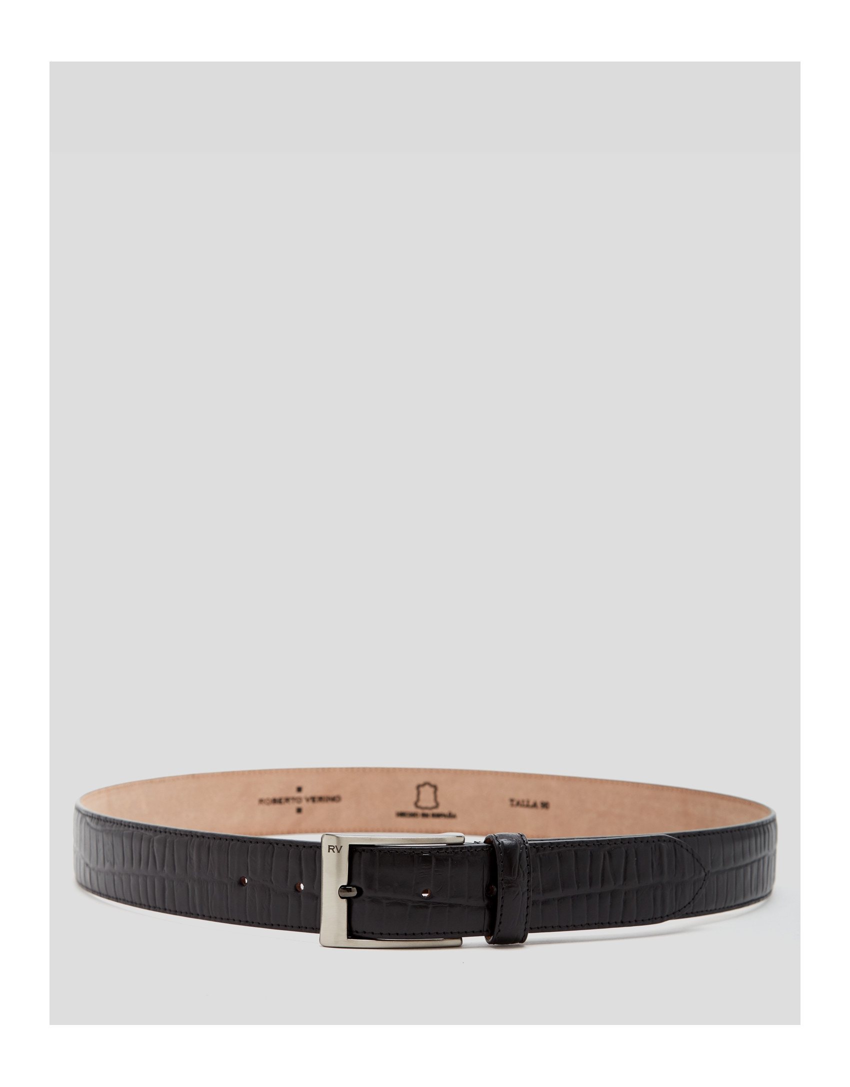 Black embossed alligator leather belt
