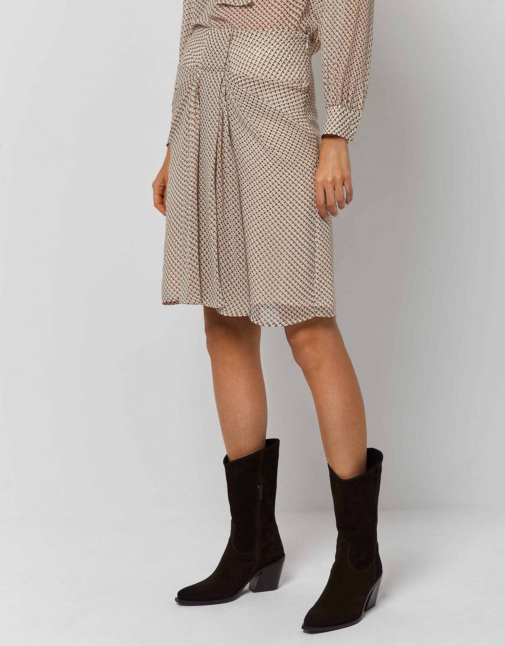 Brown micro-print pleated skirt - Woman | Roberto Verino