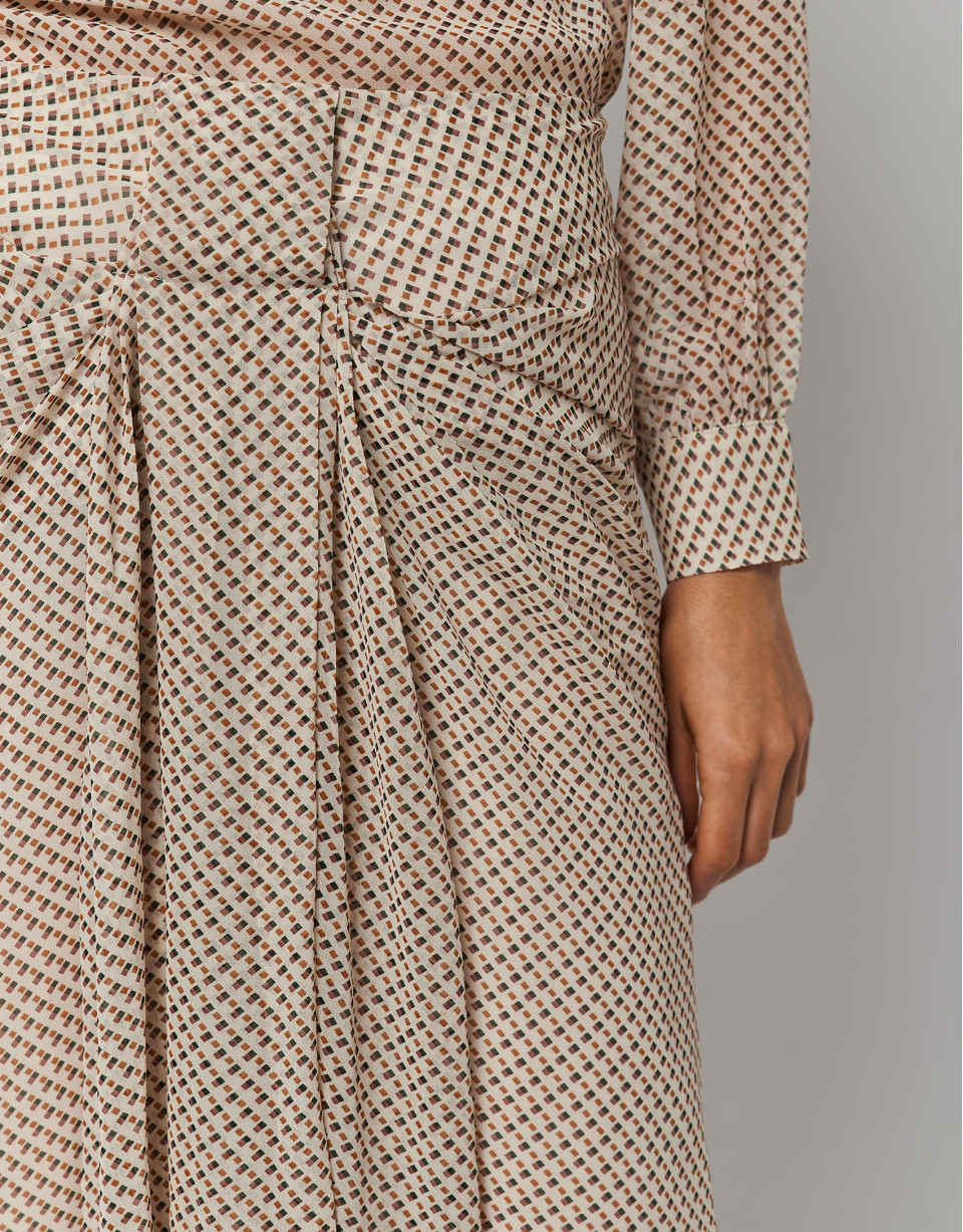 Brown micro-print pleated skirt - Woman | Roberto Verino